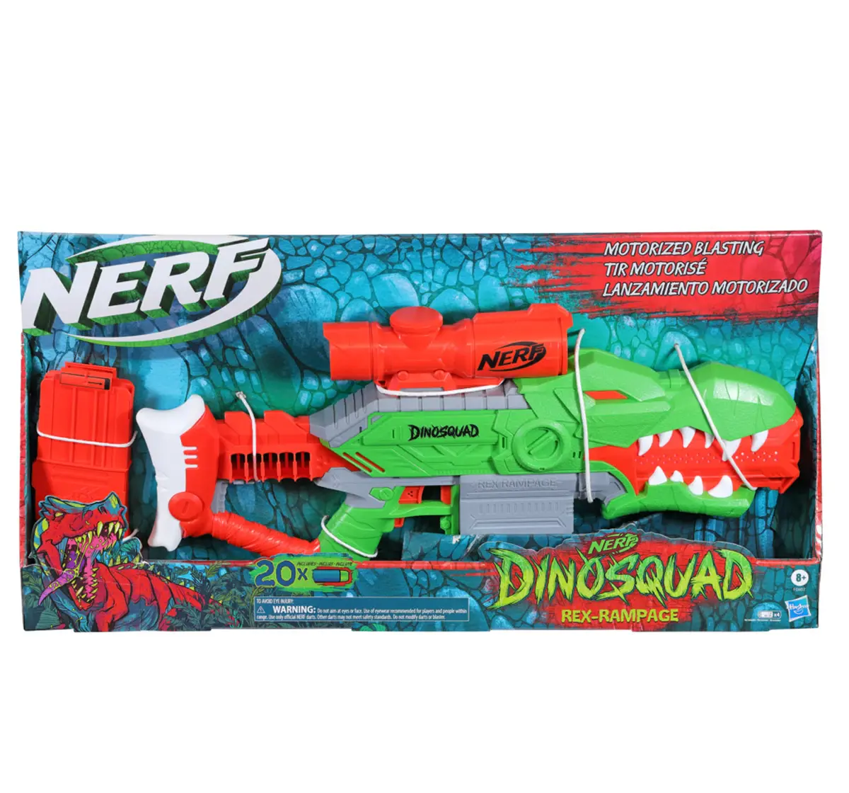 Nerf DinoSquad Rex-Ramp, Motorized Dart Blaster, 10-Dart Clip, 20 Official Nerf Darts, 10-Dart StorAge, T-Rex Dinosaur Design, 8Y+