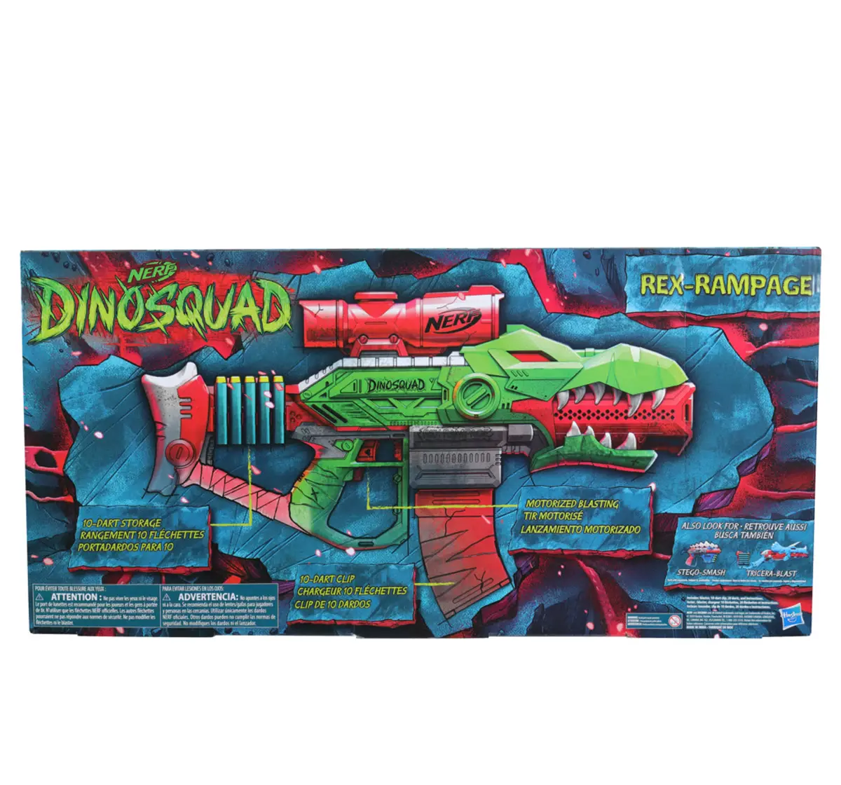Nerf DinoSquad Rex-Ramp, Motorized Dart Blaster, 10-Dart Clip, 20 Official Nerf Darts, 10-Dart StorAge, T-Rex Dinosaur Design, 8Y+