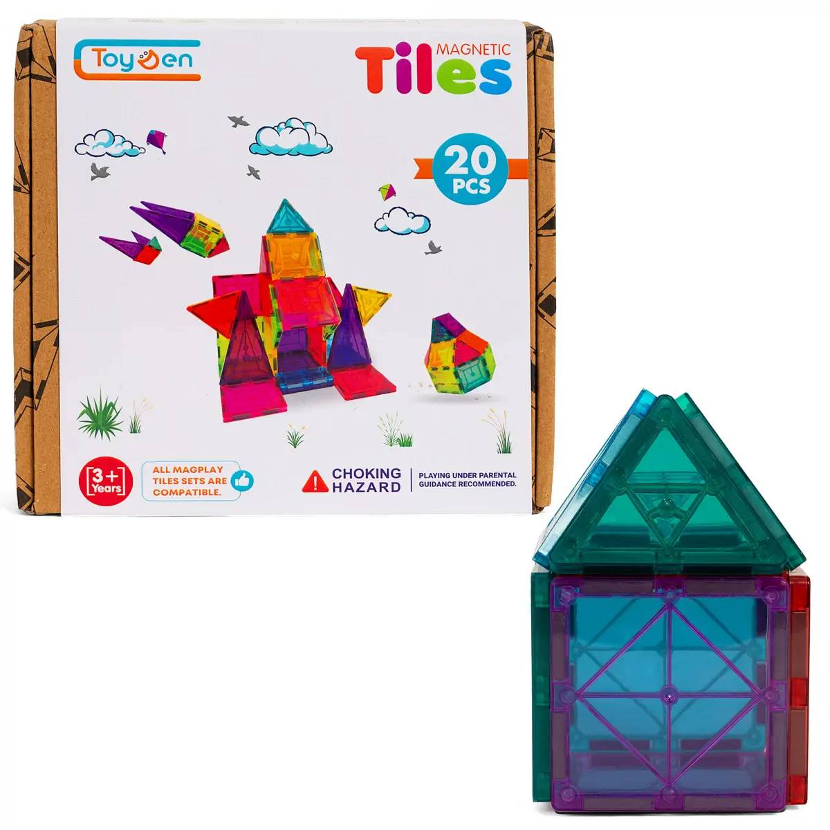 Toyden Magnetic Tiles, 20PCs, 3Y+, Multicolour