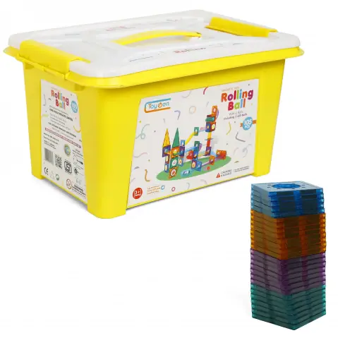 ToyDen Rolling Ball Magnetic Tiles 105 Pieces Set, 3Y+, Multicolour