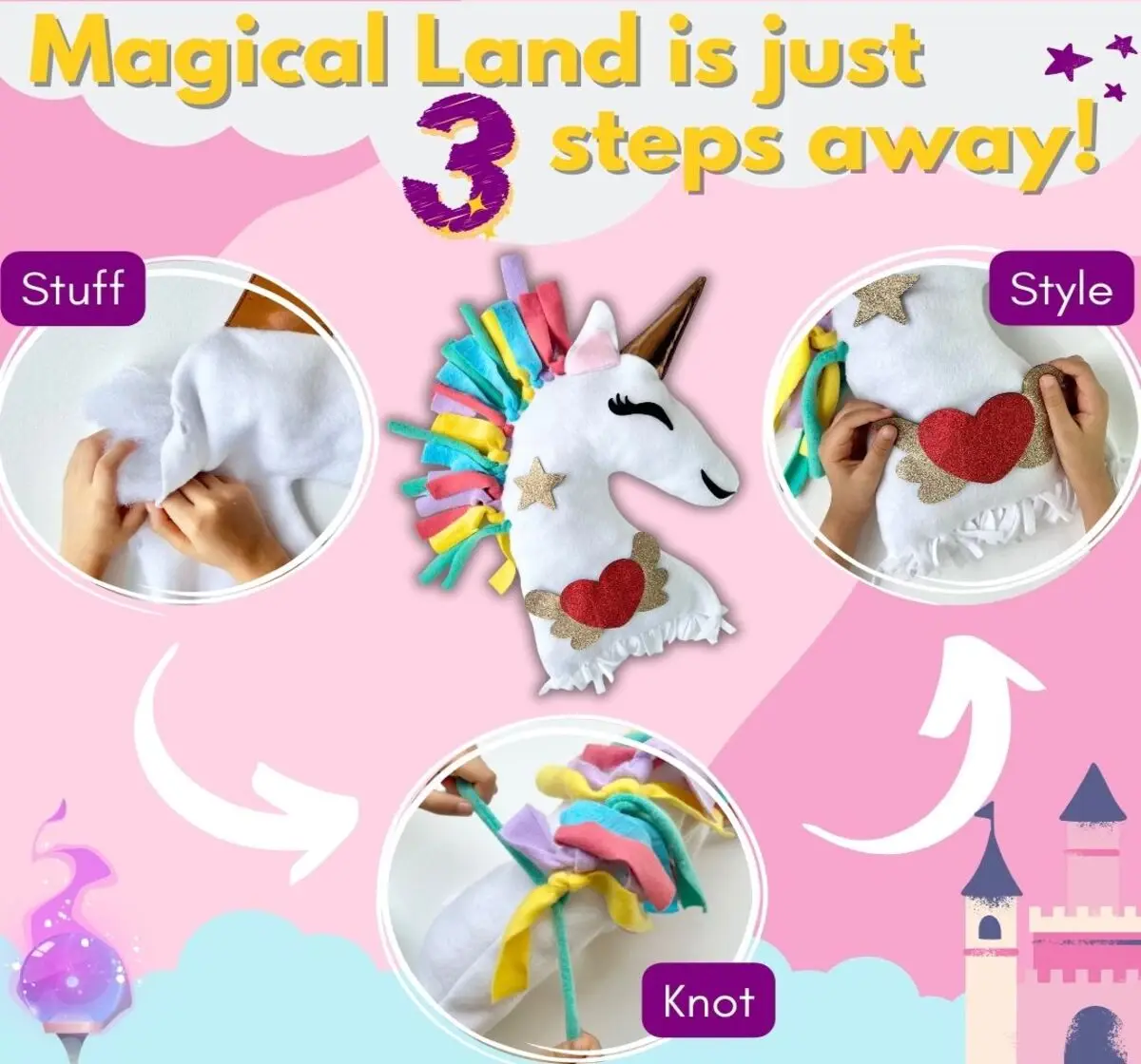 PepPlay Make Your Unicorn Pillow DIY Crafts Kit For Kids of Age 6Y+, Multicolour