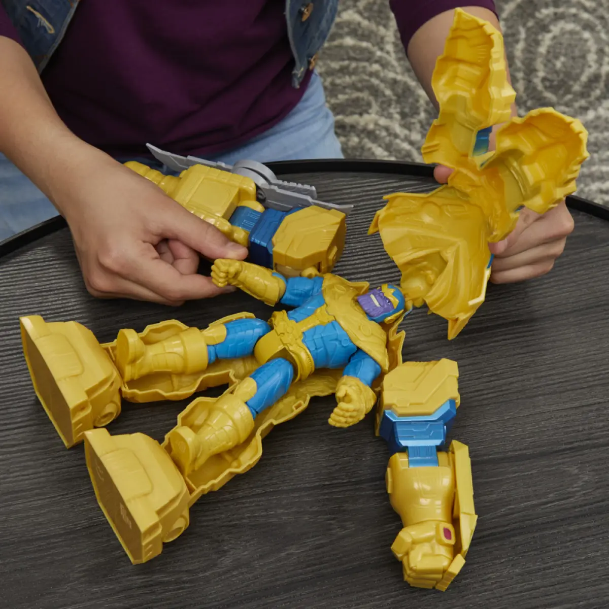Hasbro Marvel Avengers Mech Strike 7-Inch Action Figure Toy Infinity Mech Suit Thanos And Blade Weapon Accessory, For Kids Ages 4 And Up