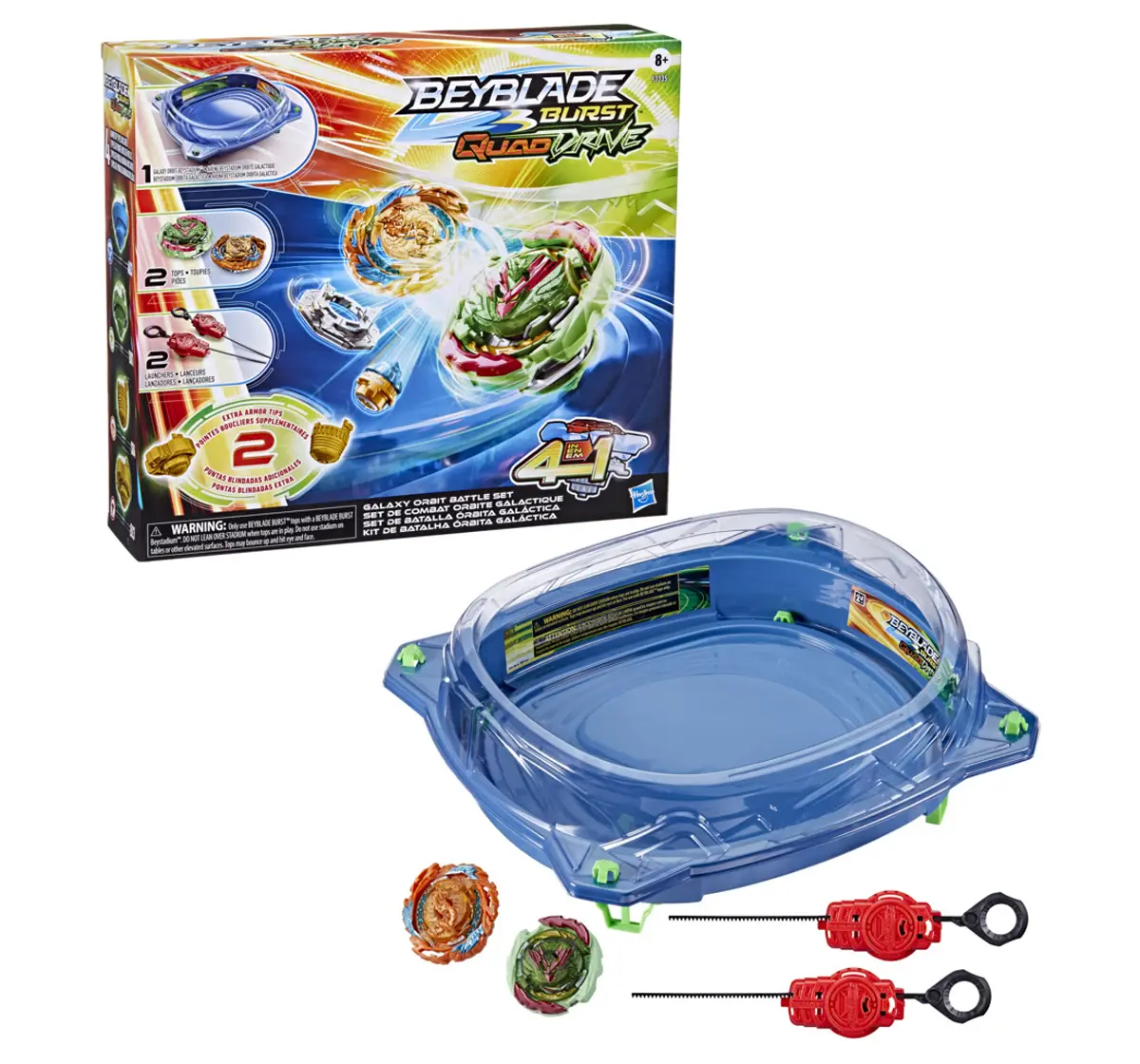 Hasbro Beyblade Burst Quaddrive Galaxy Orbit Battle Set Battle Game Set With Beystadium, 2 Battling Top And 2 Launchers Multicolour, 8Y+