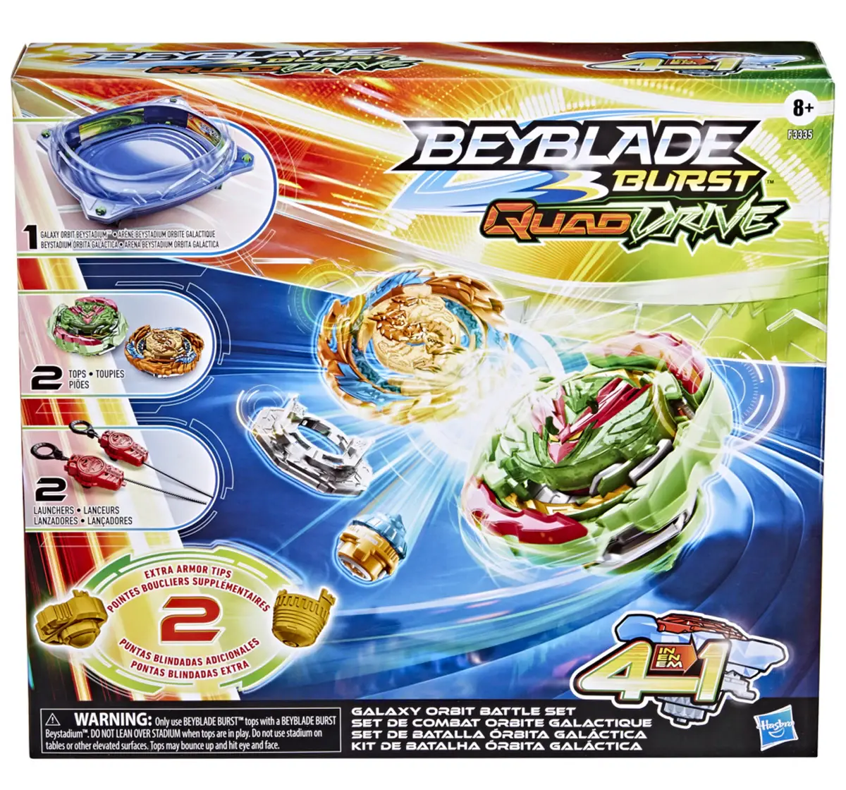 Hasbro Beyblade Burst Quaddrive Galaxy Orbit Battle Set Battle Game Set With Beystadium, 2 Battling Top And 2 Launchers Multicolour, 8Y+