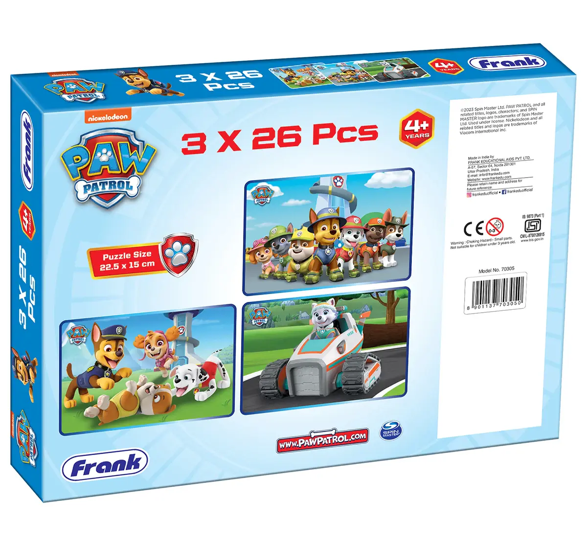 Frank Paw Patrol, 3 in 1 Puzzle, 26 Pieces Each, 4Y+