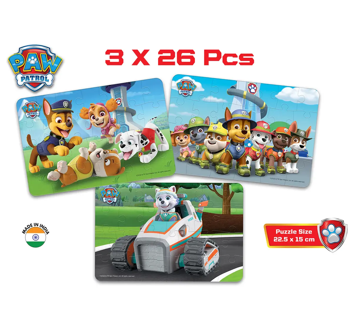 Frank Paw Patrol, 3 in 1 Puzzle, 26 Pieces Each, 4Y+