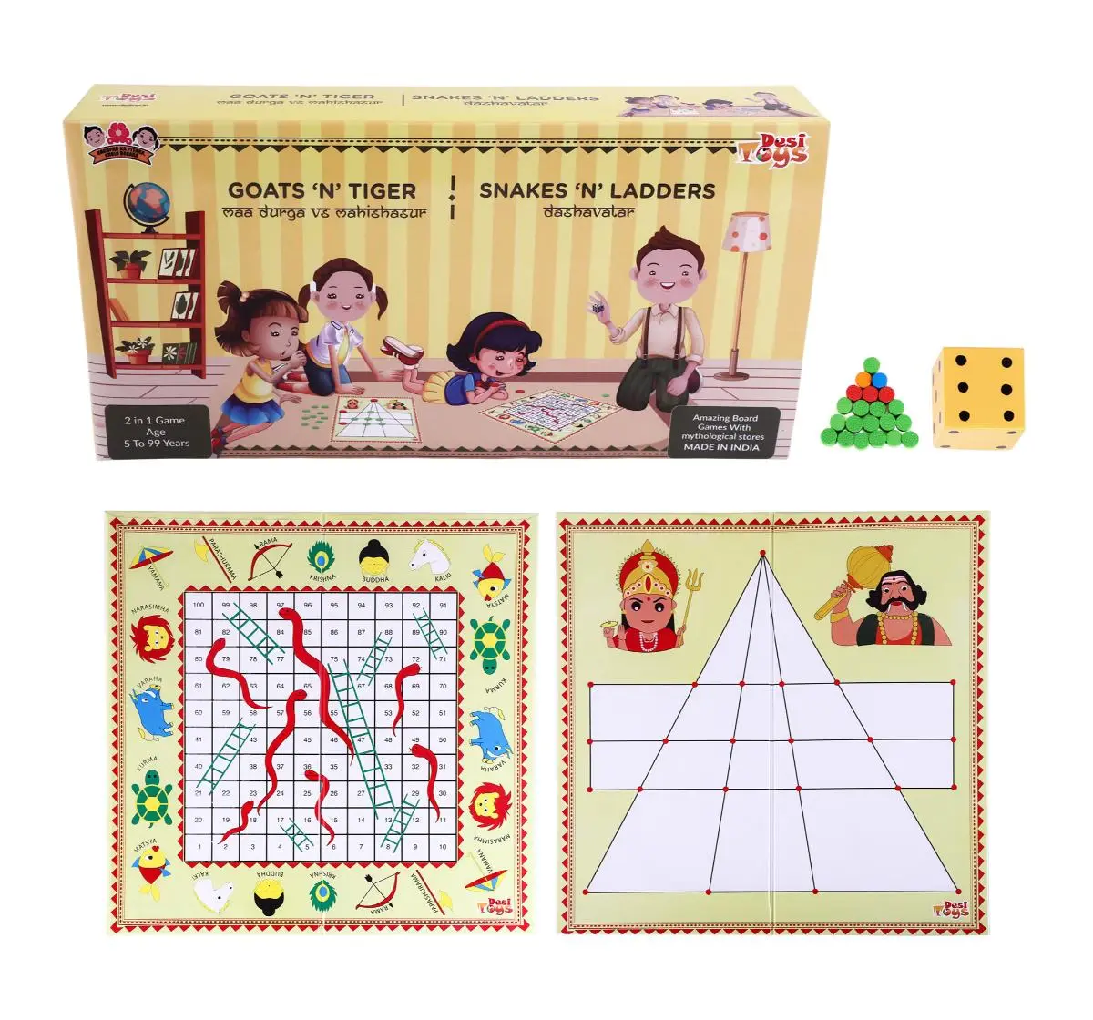 Desi Toy Dashavatar Snakes & Ladders Board Game, Saap Seedi Game, Indian Mythology Traditional Family Strategy Game, 14Y+