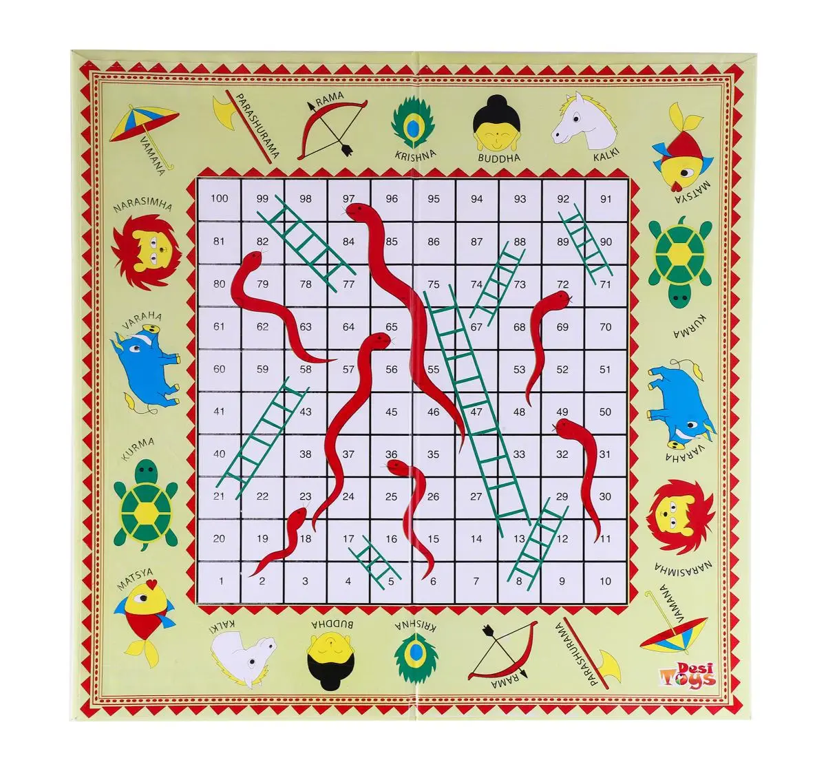 Desi Toy Dashavatar Snakes & Ladders Board Game, Saap Seedi Game, Indian Mythology Traditional Family Strategy Game, 14Y+