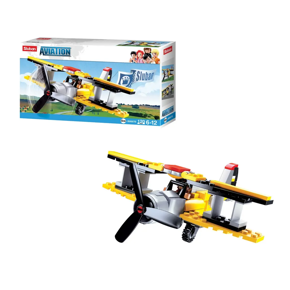 Playzu Building Block Toy Aviation III Plane Yellow & Black, 6Y+