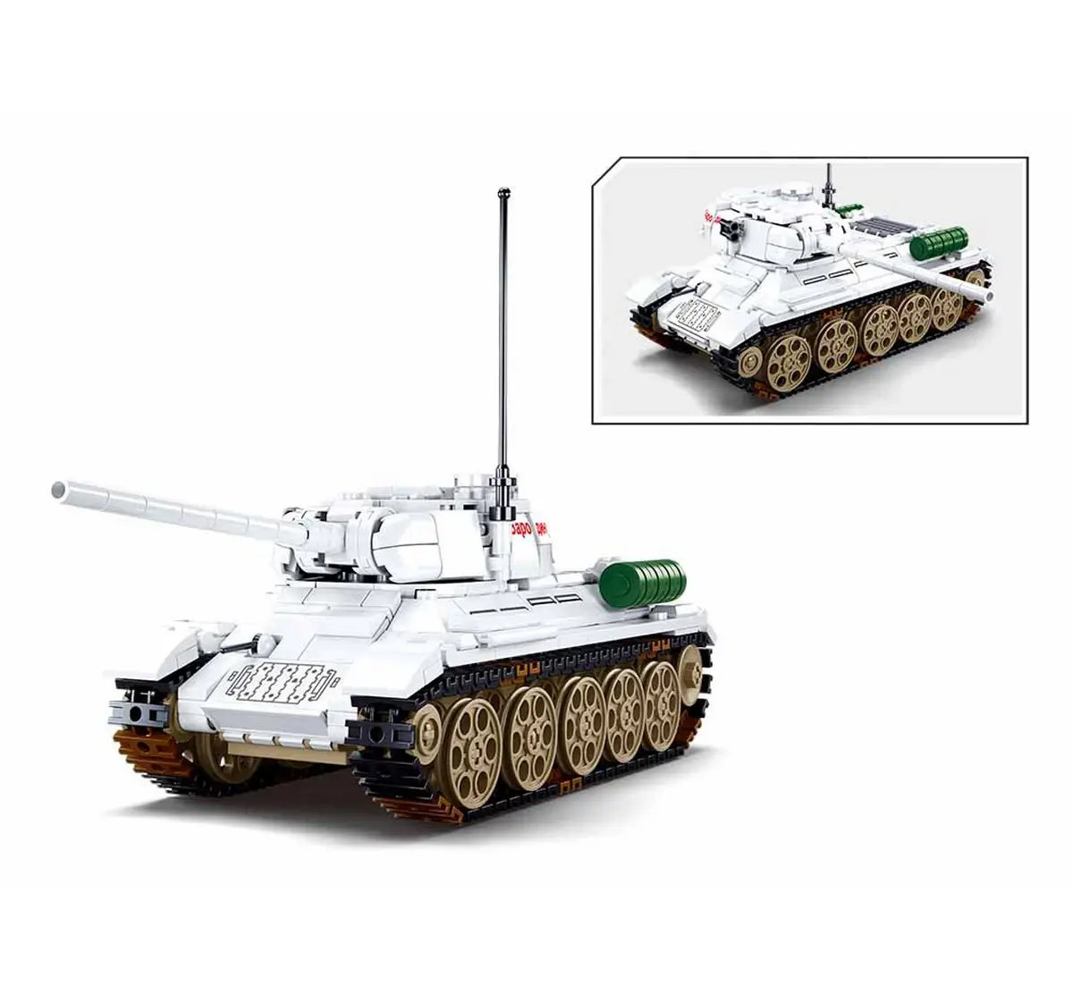 Playzu Building Block Toy T-34/85 Medium Tank White 6 Years+