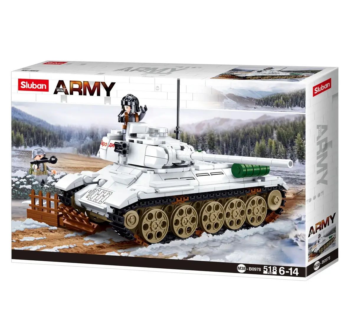 Playzu Building Block Toy T-34/85 Medium Tank White 6 Years+