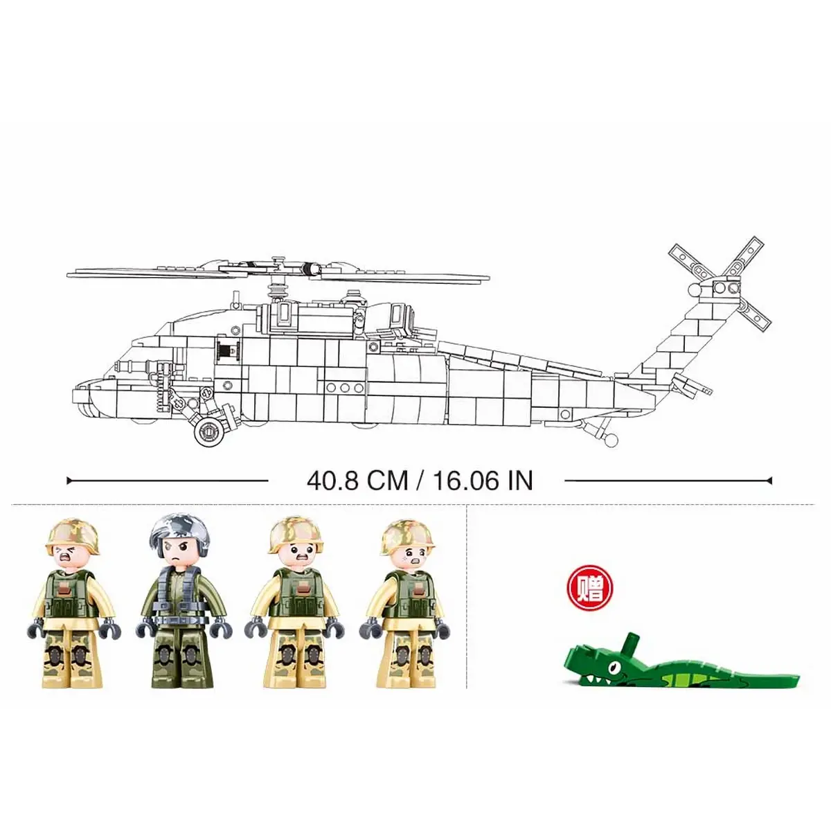 Playzu Building Block Toy Uh-60 Black Hawk Black, 6Y+