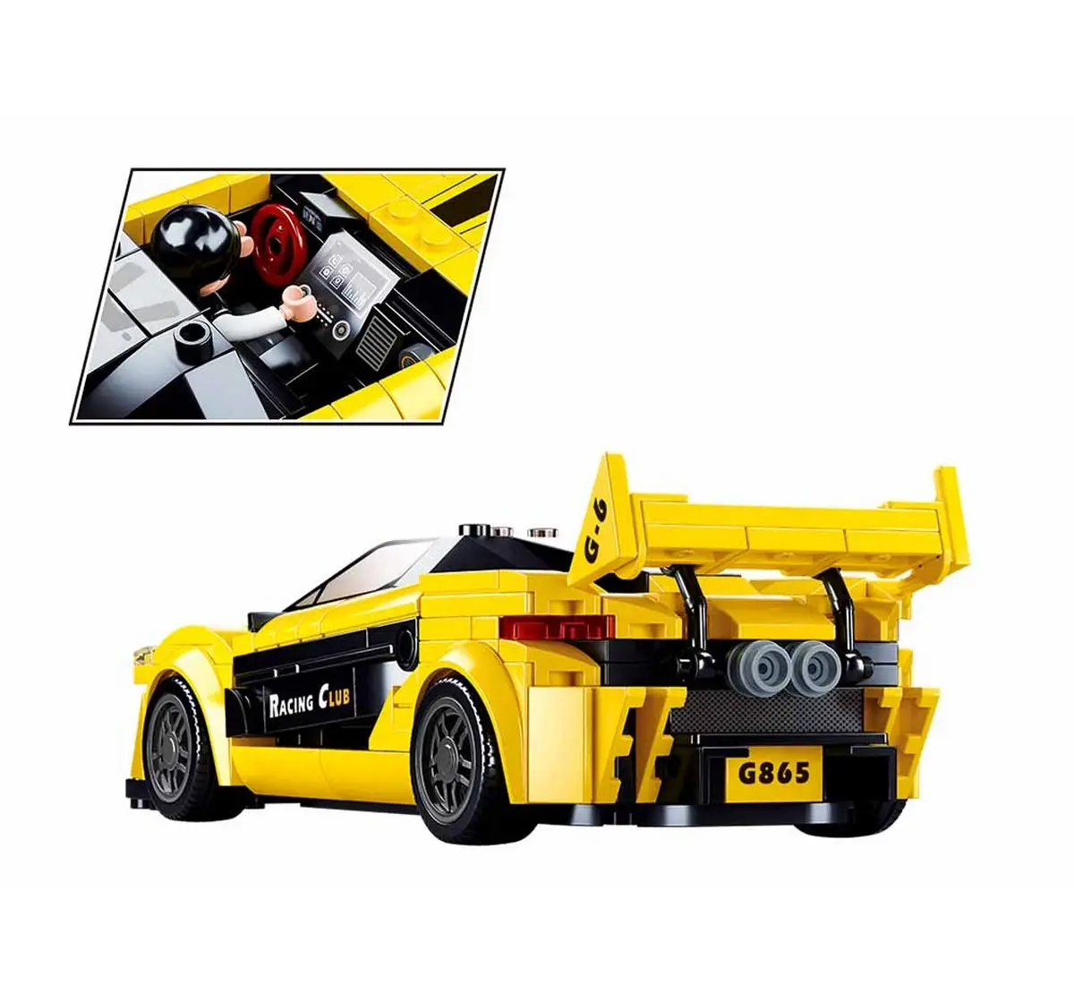 Playzu Building Block Toy Racing Car - Yellow Yellow & Black 6 Years+