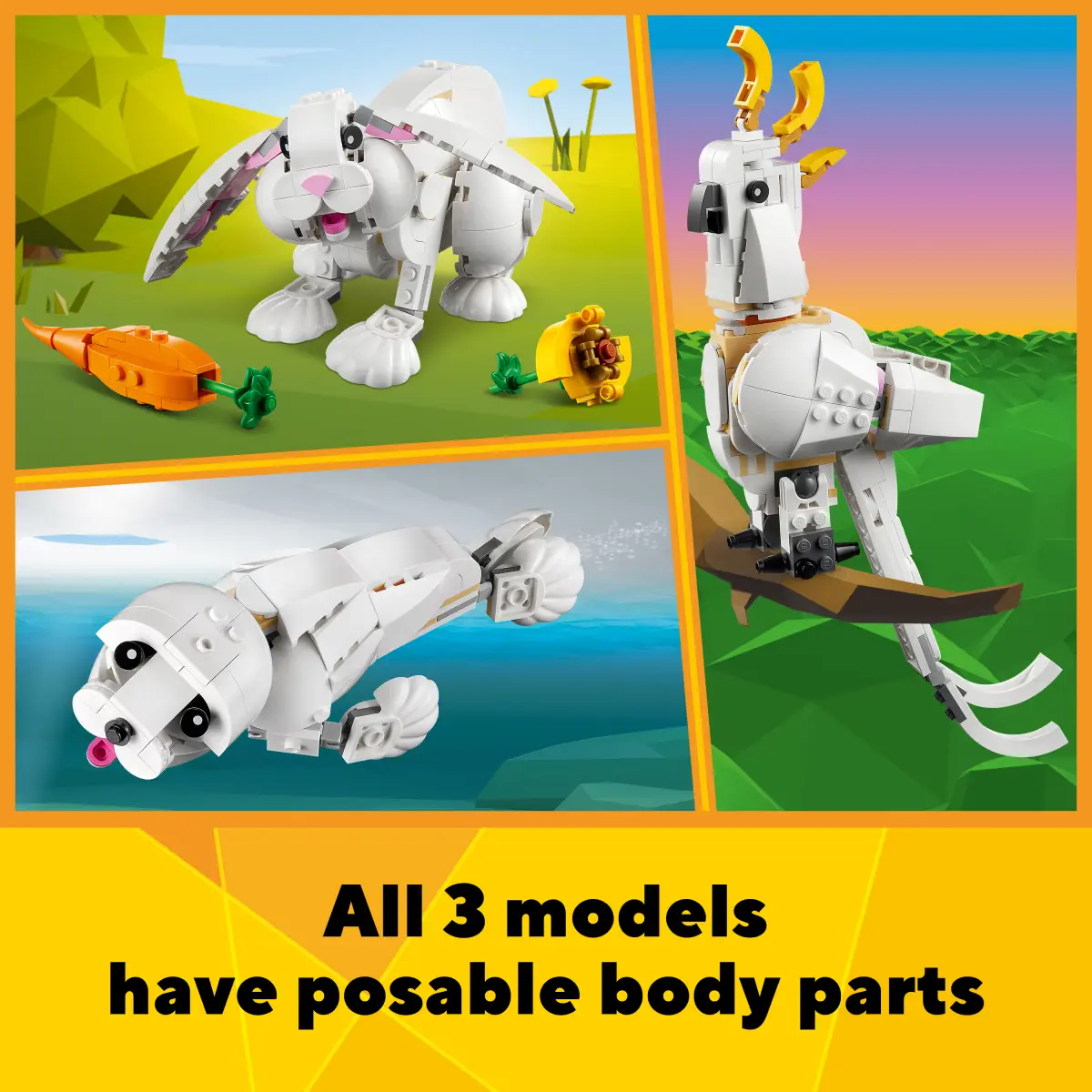 LEGO Creator 3in1 White Rabbit Building Toy Set, 258 Pieces, Multicolour, 8Y+