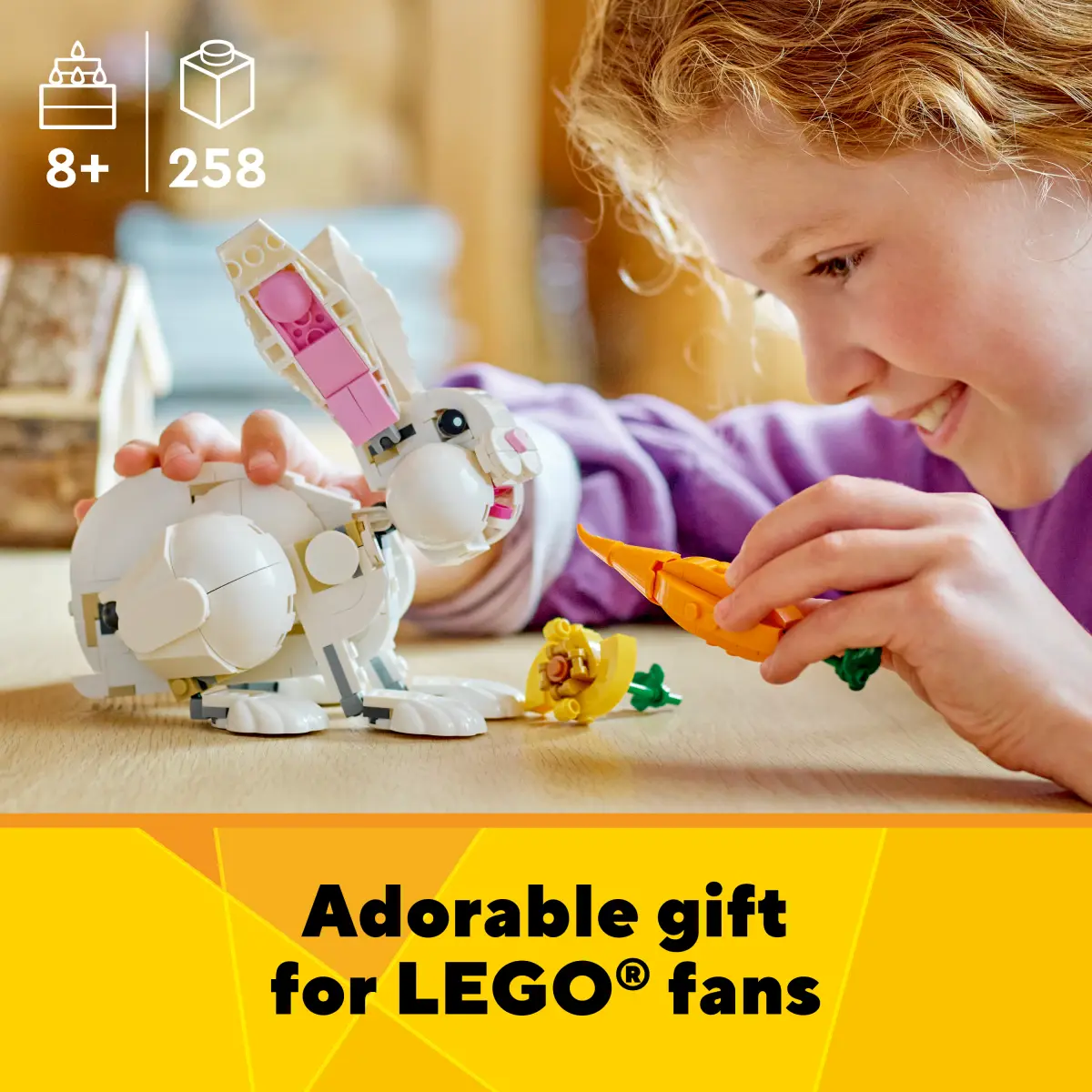 LEGO Creator 3in1 White Rabbit Building Toy Set, 258 Pieces, Multicolour, 8Y+