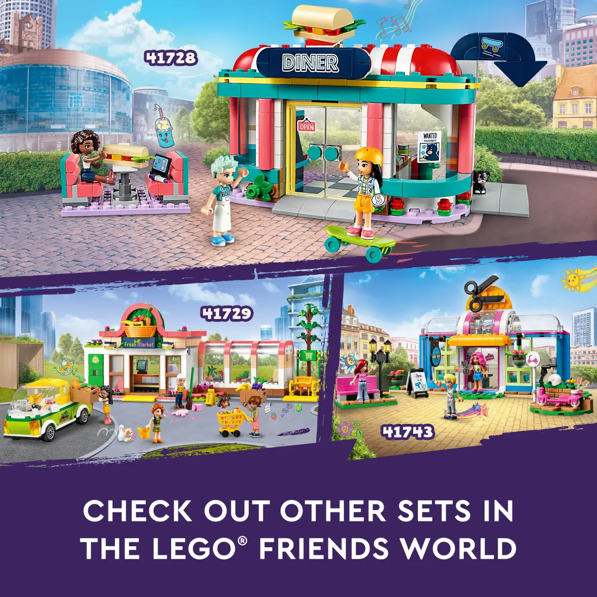 LEGO Friends Heartlake Downtown Diner Building Toy Set, 346 Pieces, Multicolour, 6Y+