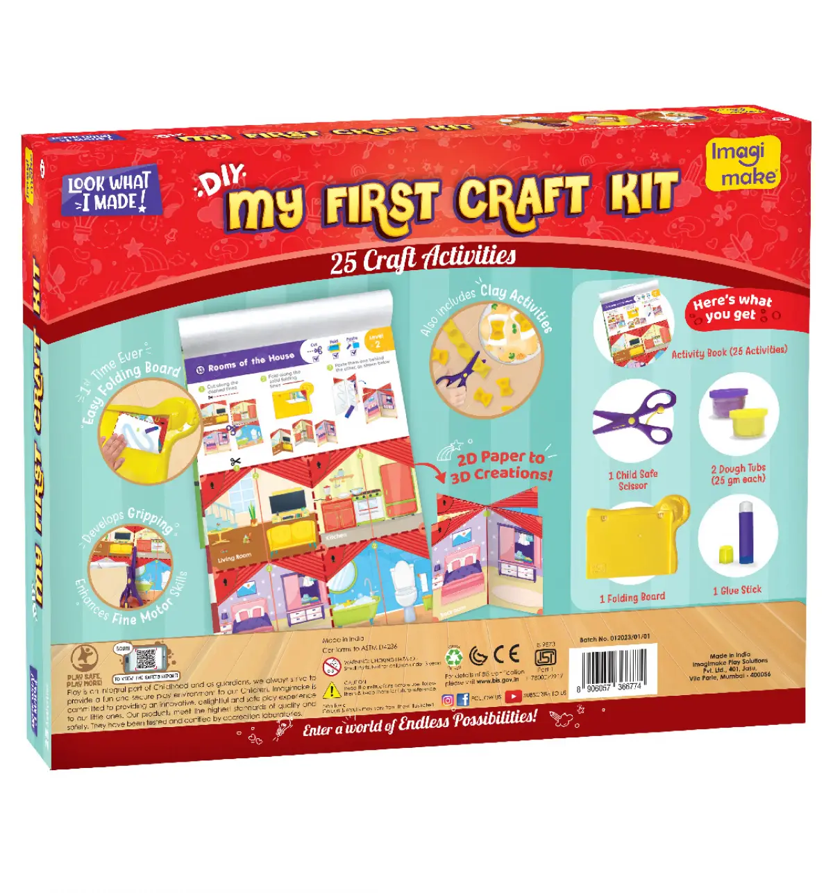 Imagimake My First Craft Kit, Scissor Activity Book, Origami Kit, Art & Craft Kit, Kids for 3Y+, Multicolour