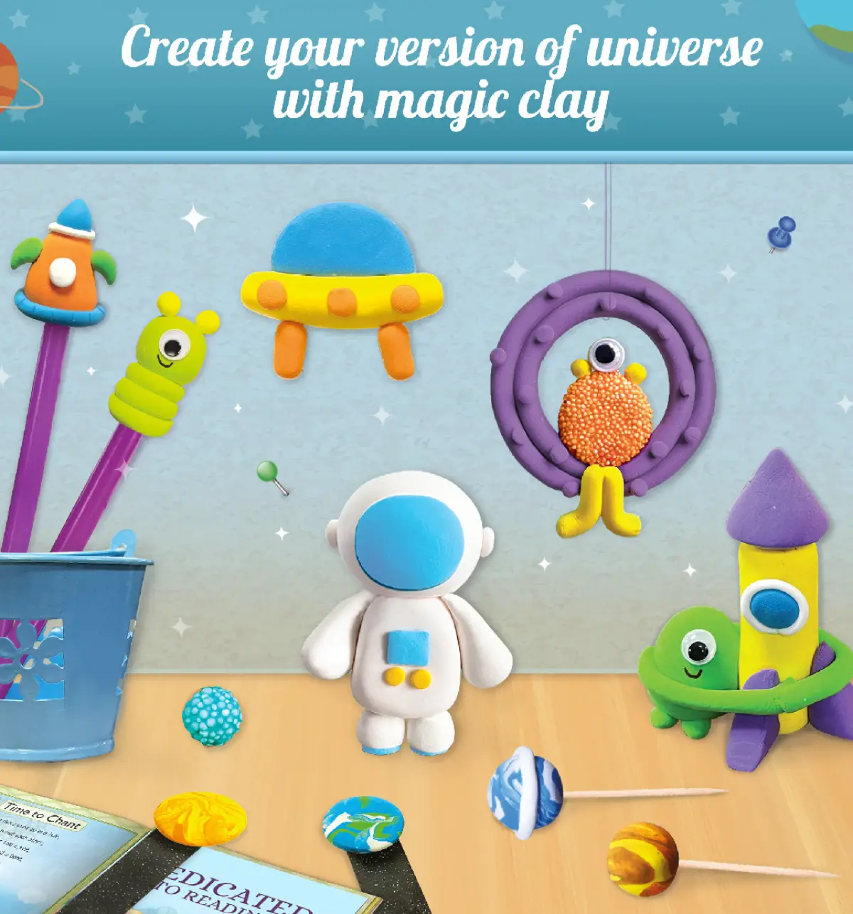 Imagimake Magic Clay Colour & Create Space Craft Kit, Air Dry Clay for Art & Craft, Make 10 Super Clay Creations, Kids for 5Y+, Multicolour