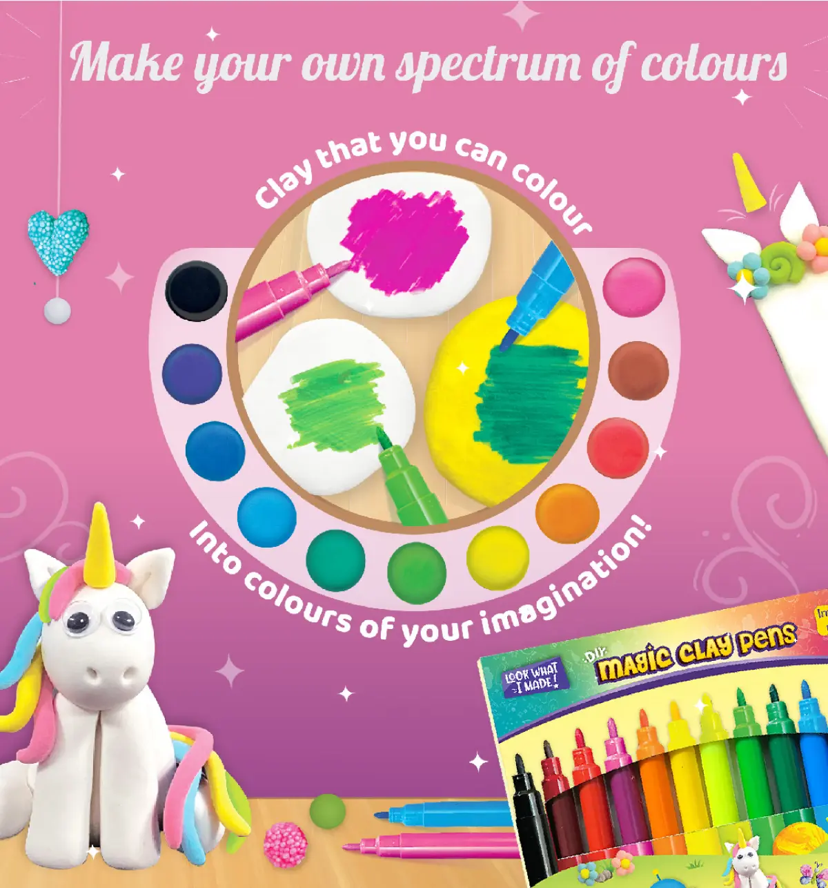 Imagimake Clay Murals Unicorn Modelling Clay & Glass Paint, 5 Designs, Art & Craft Kit, Kids for 5Y+, Multicolour