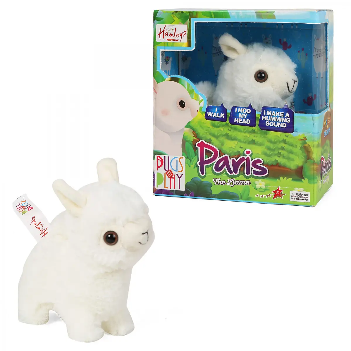 Hamleys Pugs & Play Paris The Walking Lama, Walking & Talking Soft Toy, 3Y+, White