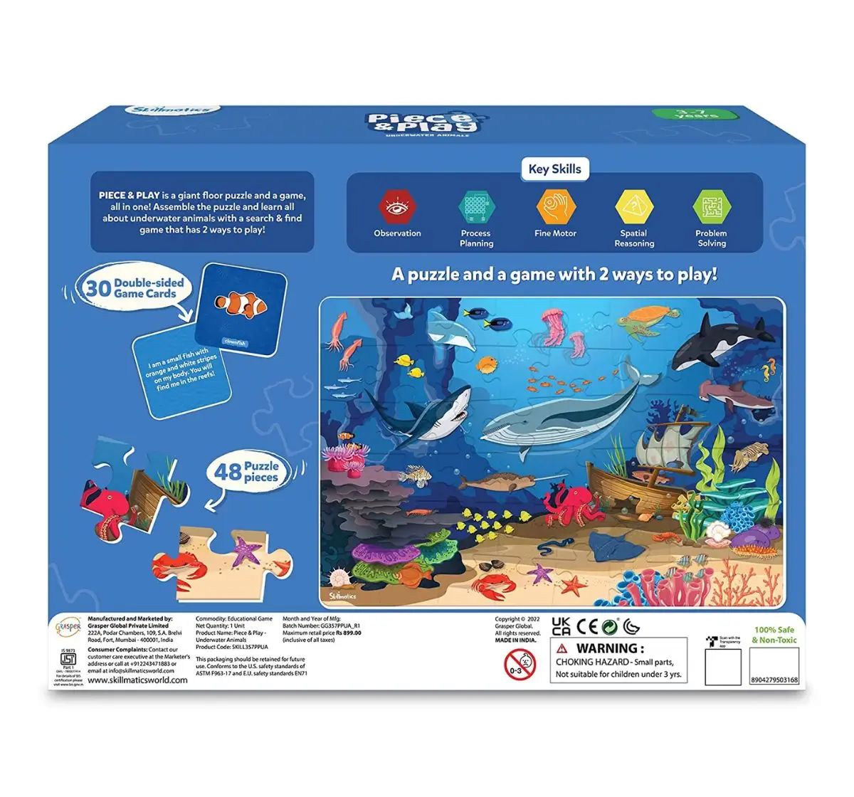 Skillmatics Floor Puzzle & Game - Piece & Play Underwater Animals, Jigsaw Puzzle, Kids for 3Y+, Multicolour