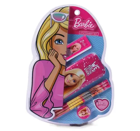 Striders Barbie 7-Piece Stationery Set for Kids Cute & Fun Office Supplies Perfect Back-to-School Gift for Girls, 4Y+