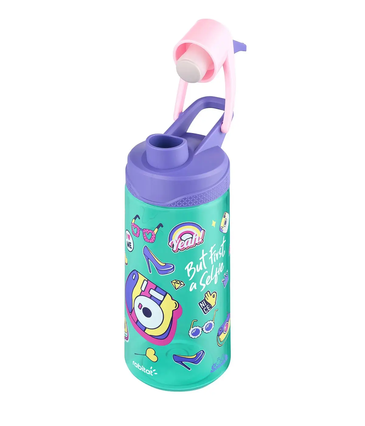 Rabitat Flip Lock Tritan Water Bottle Diva 550 ml For Kids of Age 3Y+, Multicolour