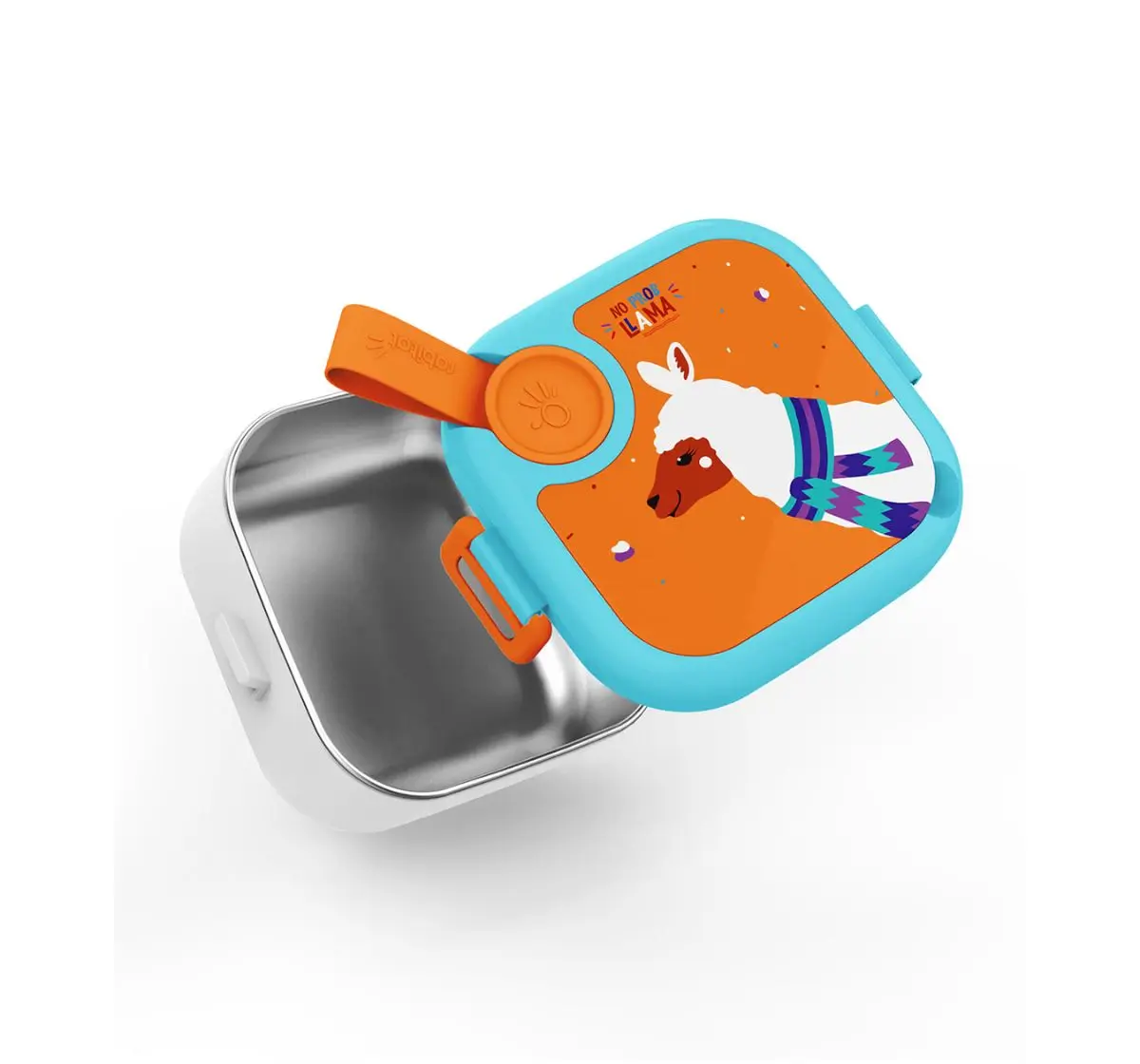 Rabitat Lunchmate Mini Stainless Steel Lunch Box with Spoon No Prob Llama 500 ml For Kids of Age 3Y+, Multicolour