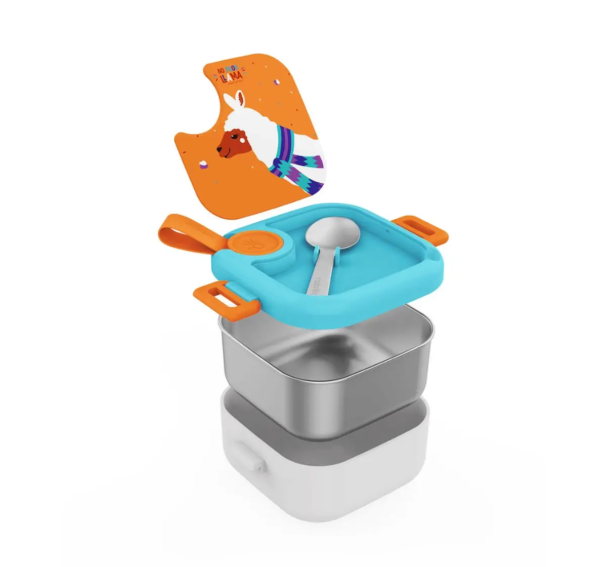 Rabitat Lunchmate Mini Stainless Steel Lunch Box with Spoon No Prob Llama 500 ml For Kids of Age 3Y+, Multicolour
