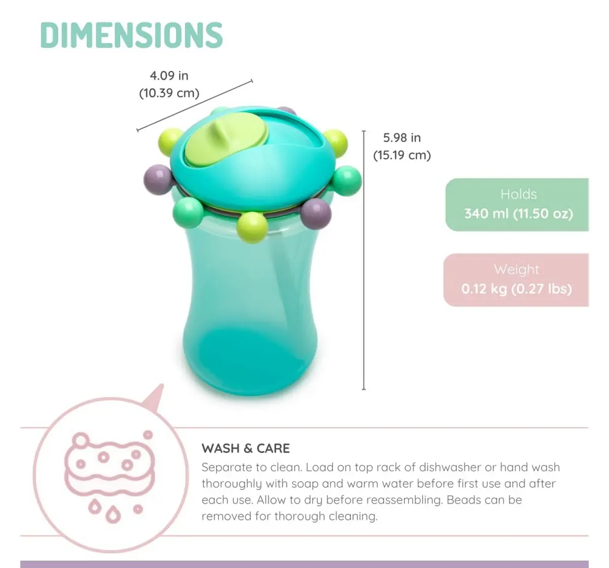Melii Abacus Sippy Cup, 1 Pack, 340ml, Blue, 12M+