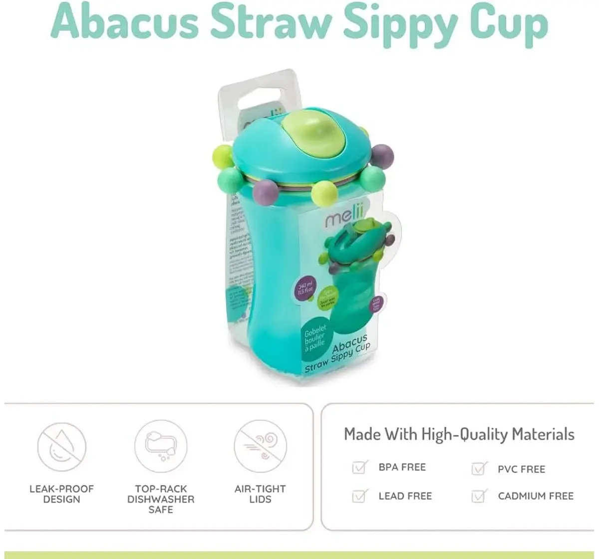 Melii Abacus Sippy Cup, 1 Pack, 340ml, Blue, 12M+