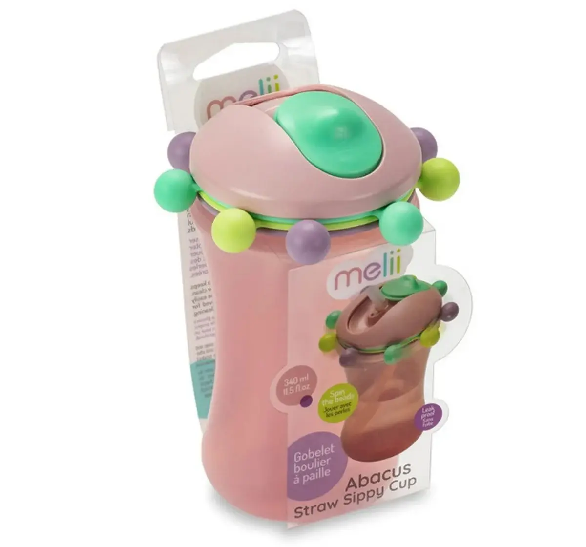 Melii Abacus Sippy Cup, 1 Pack, 340ml, Pink, 12M+