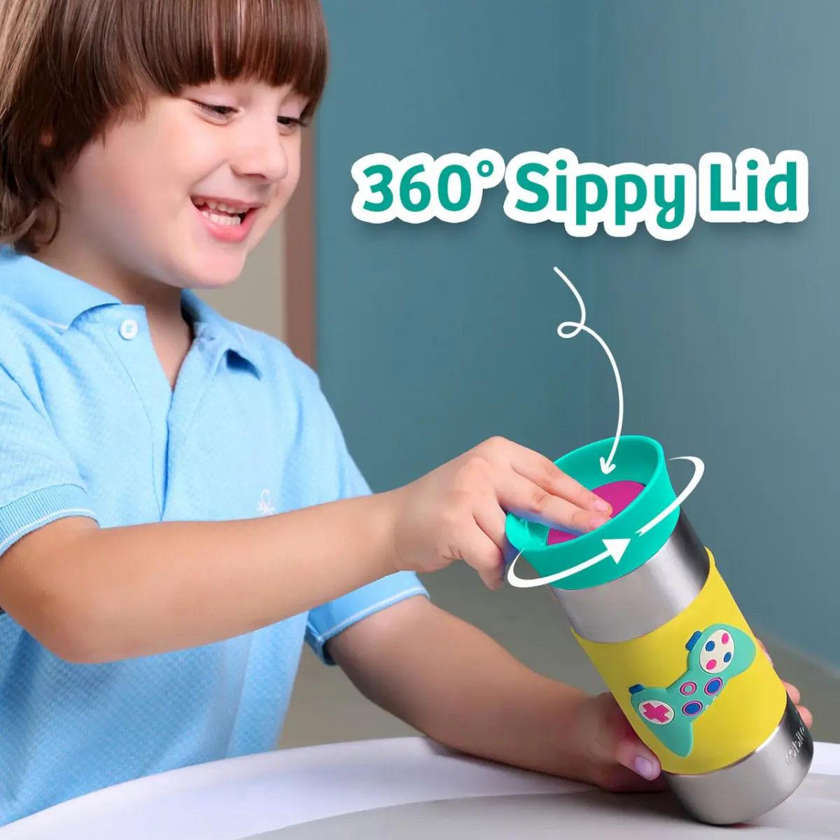 Rabitat 360 Playmate Insulated Tumbler Sparky 390 ml For Kids of Age 3Y+, Multicolour