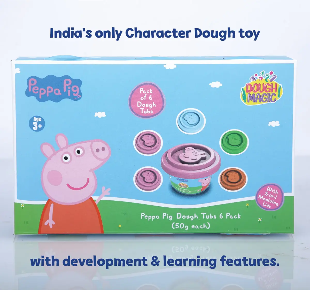 Dough Magic Peppa Pig Dough Tubs With 2 in 1 Moulding Lid Pack of 6 For Kids of Age 3Y+, Multicolour