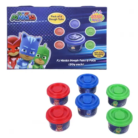 Dough Magic PJ Masks Dough Tubs With 2 in 1 Moulding Lid Pack of 6 For Kids of Age 3Y+ , Multicolour