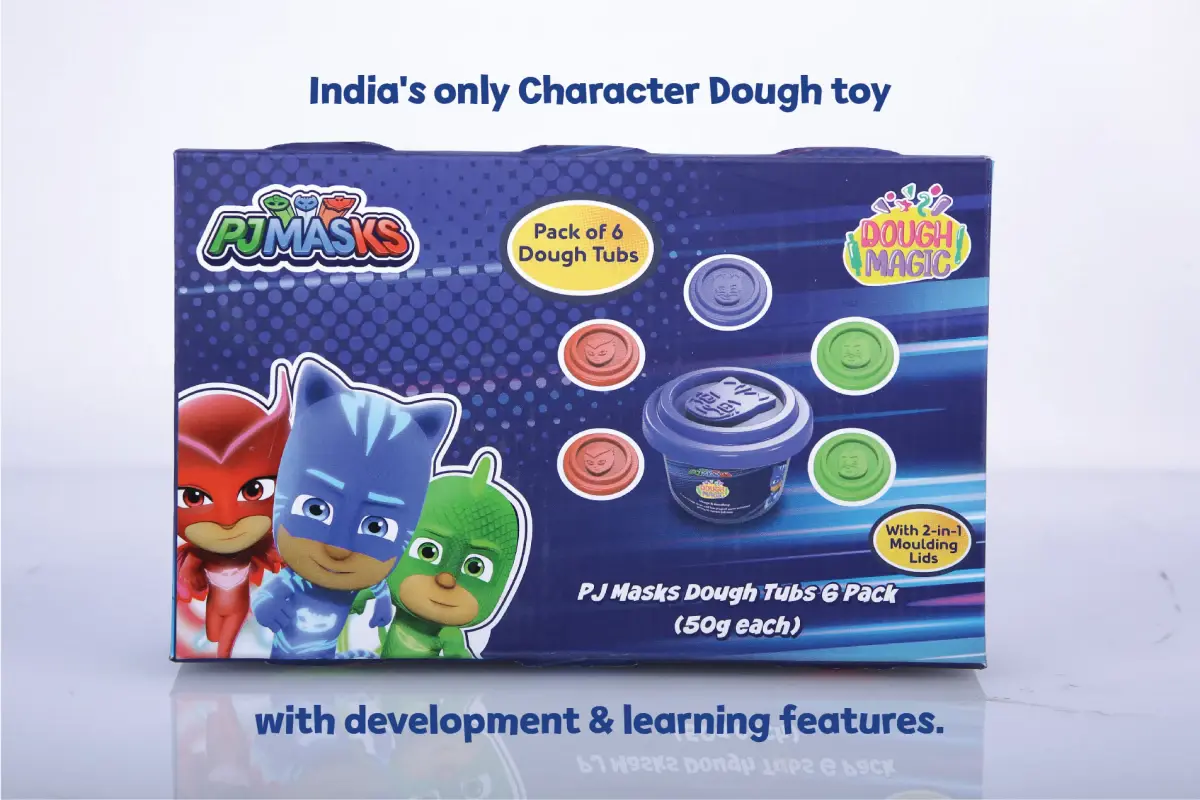 Dough Magic PJ Masks Dough Tubs With 2 in 1 Moulding Lid Pack of 6 For Kids of Age 3Y+ , Multicolour