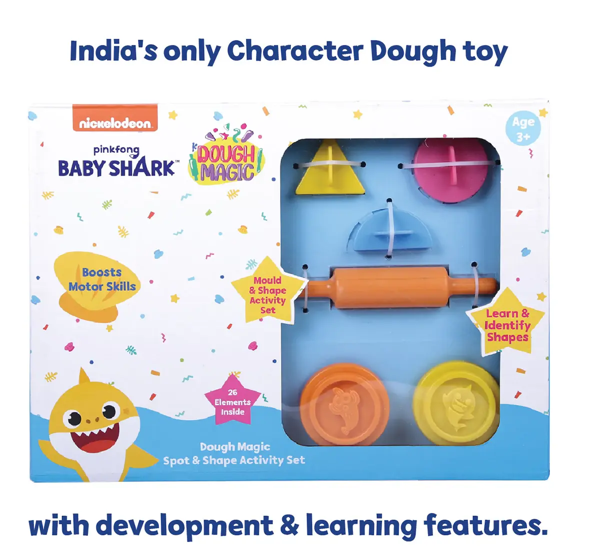 Dough Magic Baby Shark Spot & Shape Activity Set For Kids of Age 3Y+, Multicolour