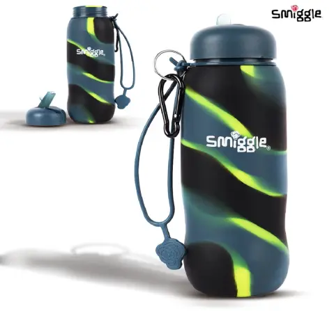 Smiggle Vivid Silicone Roll Up Water Bottle for Kids 630 ML Capacity BPA Free Lightweight Safe Durable Drinking Water Bottle - Grey, 3Y+