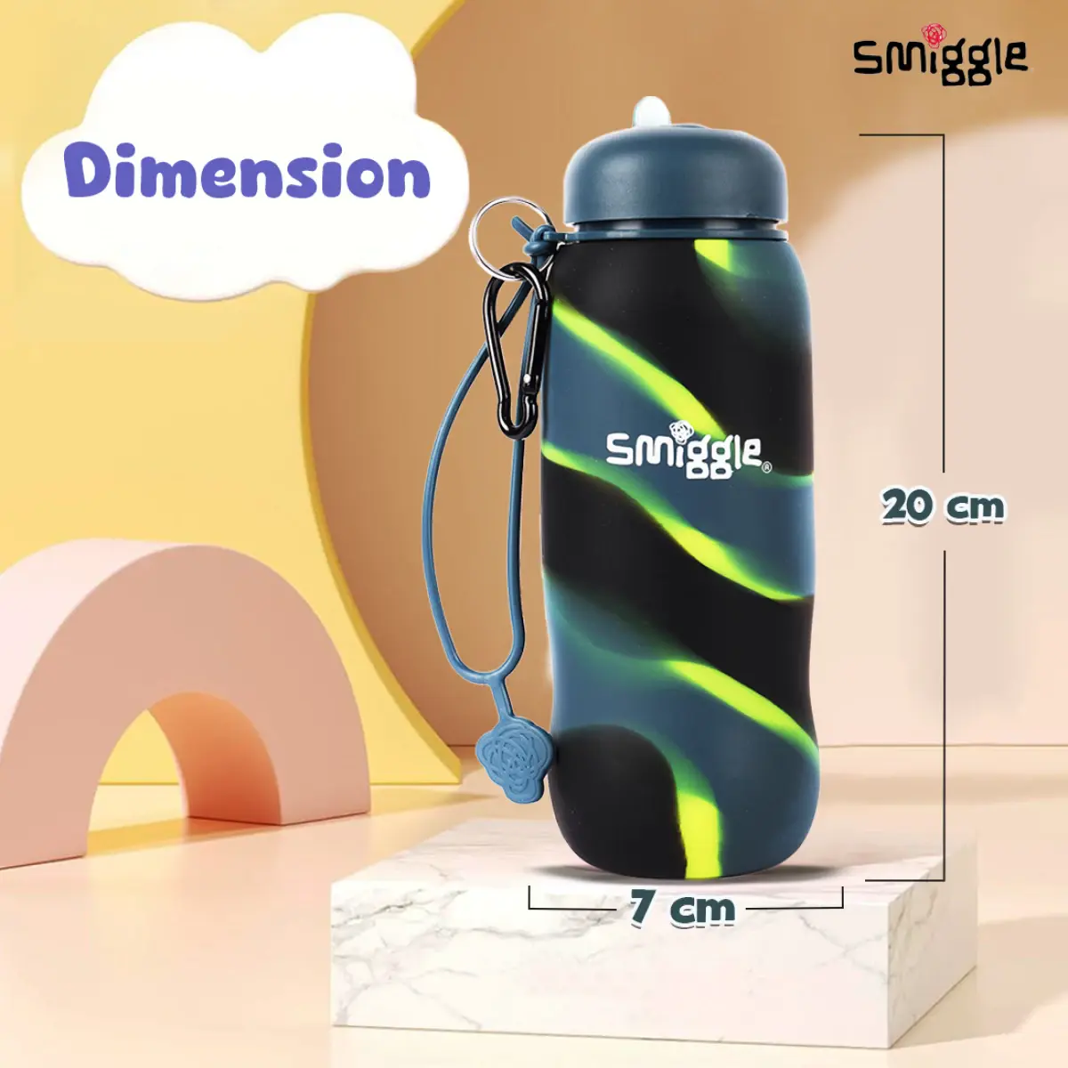 Smiggle Vivid Silicone Roll Up Water Bottle for Kids 630 ML Capacity BPA Free Lightweight Safe Durable Drinking Water Bottle - Grey, 3Y+