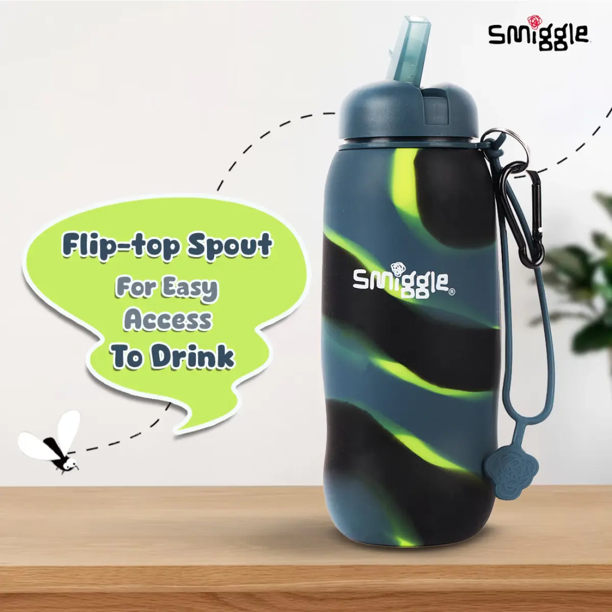 Smiggle Vivid Silicone Roll Up Water Bottle for Kids 630 ML Capacity BPA Free Lightweight Safe Durable Drinking Water Bottle - Grey, 3Y+