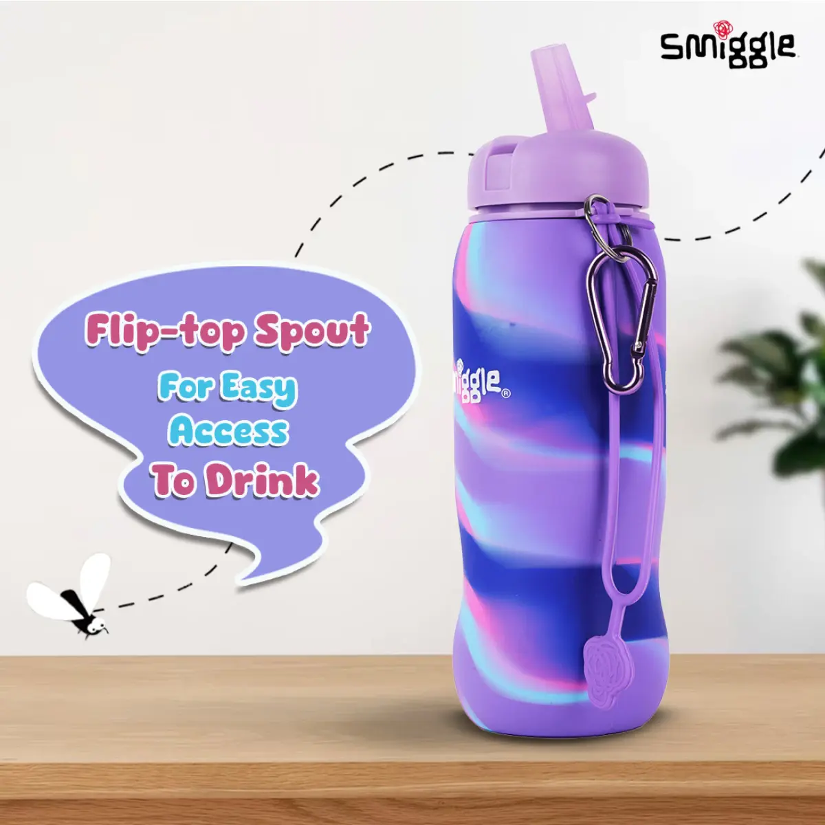 Smiggle Vivid Silicone Roll Up Water Bottle for Kids 630 ML Capacity BPA Free Lightweight Safe Durable Drinking Water Bottle - Lilac, 3Y+