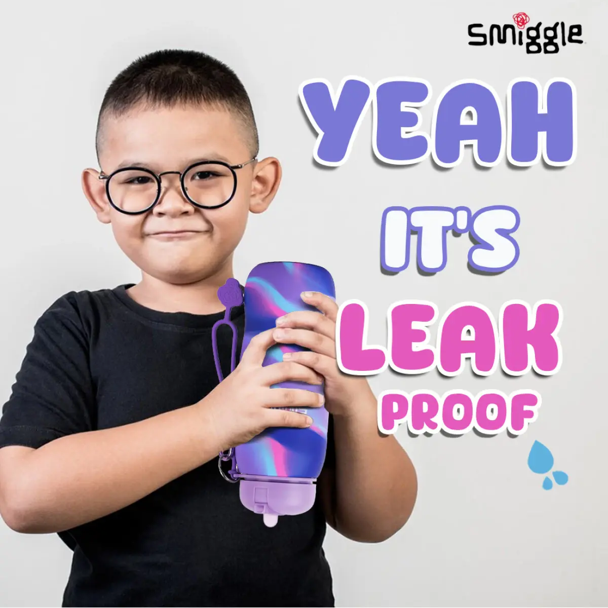 Smiggle Vivid Silicone Roll Up Water Bottle for Kids 630 ML Capacity BPA Free Lightweight Safe Durable Drinking Water Bottle - Lilac, 3Y+