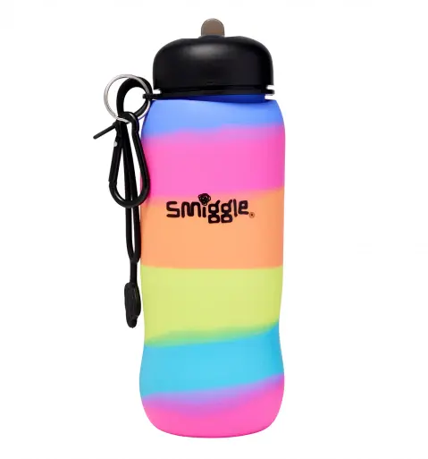 Smiggle Vivid Silicone Roll Up Drink Bottle 630ml Black, 3Y+