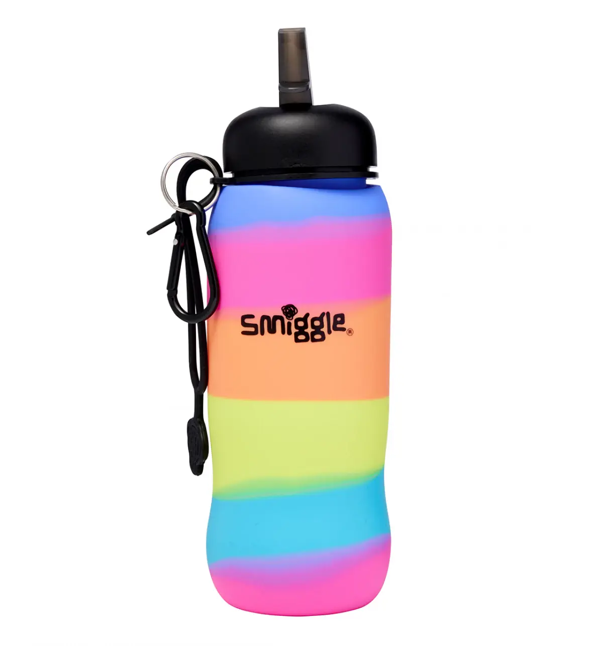 Smiggle Vivid Silicone Roll Up Drink Bottle 630ml Black, 3Y+