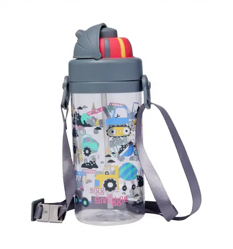 Smiggle Glide Teeny Tiny Plastic Drink Bottle With Strap 400Ml Grey, 3Y+