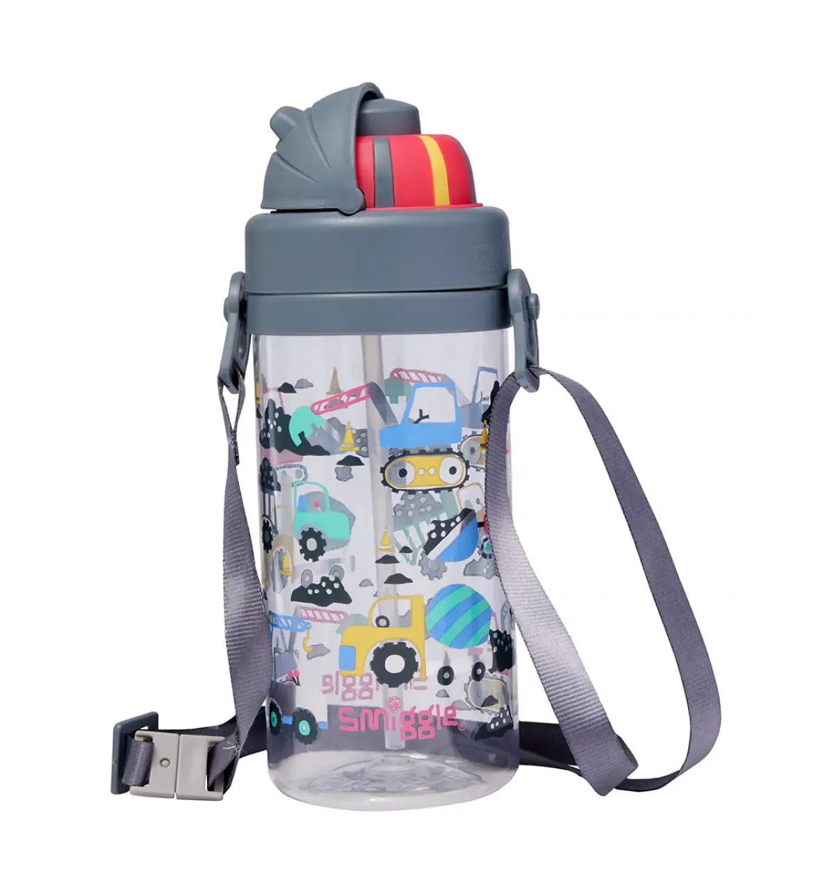 Smiggle Glide Teeny Tiny Plastic Drink Bottle With Strap 400Ml Grey, 3Y+