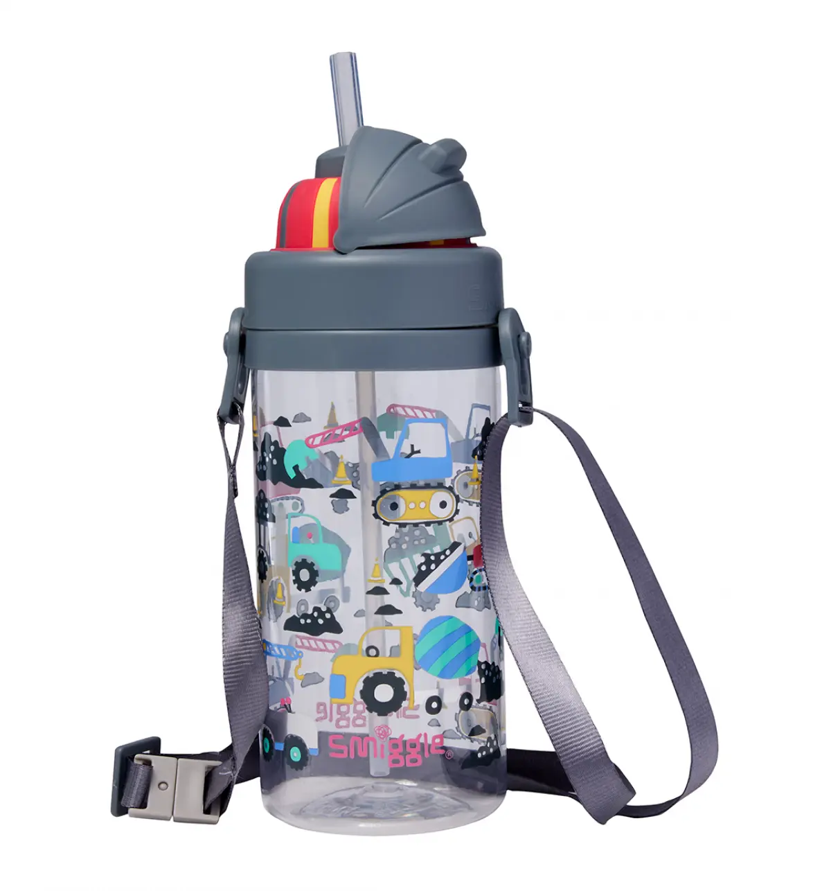 Smiggle Glide Teeny Tiny Plastic Drink Bottle With Strap 400Ml Grey, 3Y+