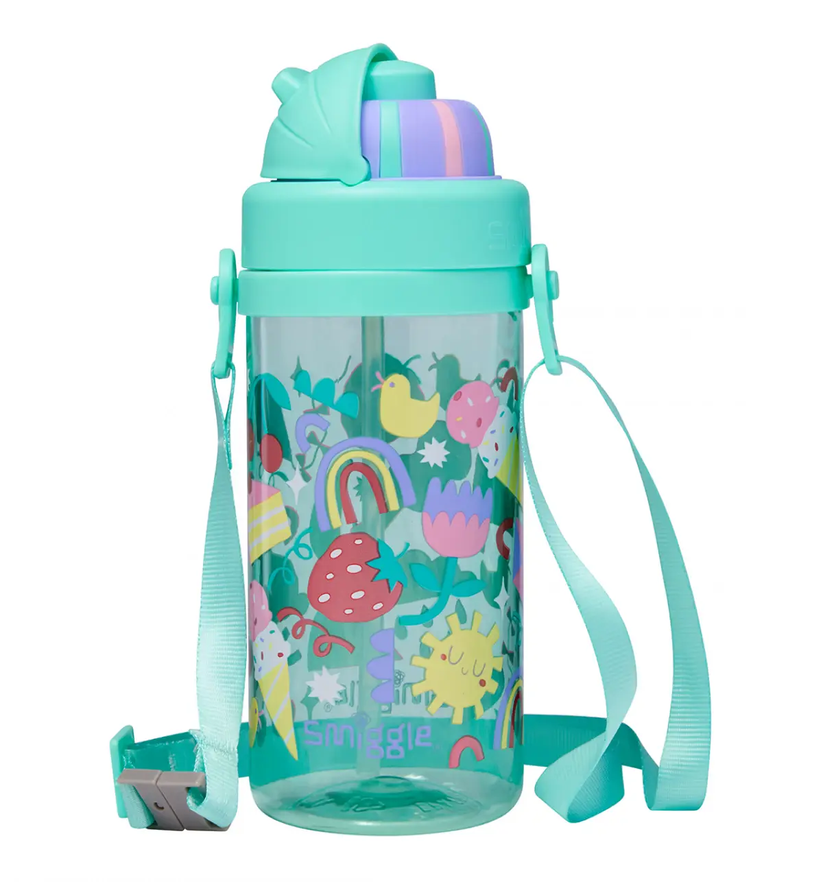 Smiggle Glide Teeny Tiny Plastic Drink Bottle With Strap 400Ml Mint, 3Y+