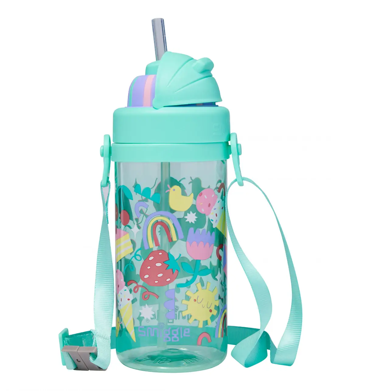 Smiggle Glide Teeny Tiny Plastic Drink Bottle With Strap 400Ml Mint, 3Y+