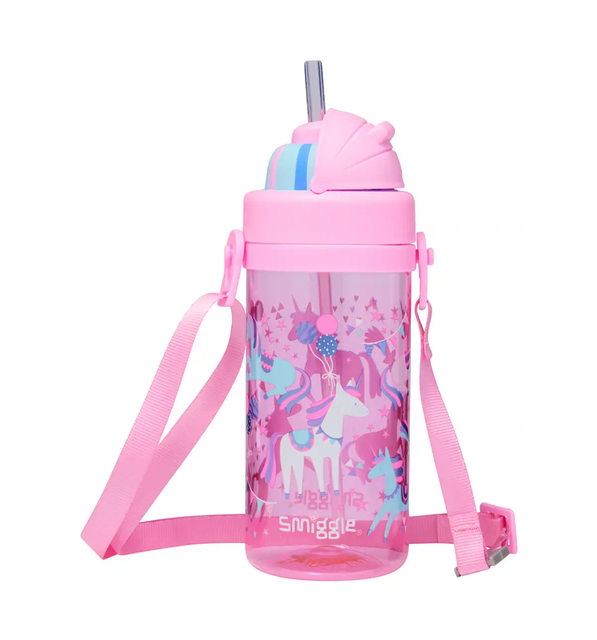 Smiggle Glide Teeny Tiny Plastic Drink Bottle With Strap 400Ml Pink, 3Y+